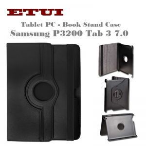 - Etui Eko ādas maks ar rotējošu statīva mehānismu priekš Samsung P3200 Tab 3 7.0 Stand Case Melns