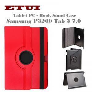 - Etui Eko ādas maks ar rotējošu statīva mehānismu priekš Samsung P3200 Tab 3 7.0 Stand Case Sarkans