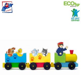 - Woody 90658 Eko koka vilciens ar izņemamiem dzīvniekiem 8gab. bērniem no 2 gadiem + 37x12cm