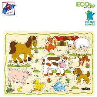 - Woody 90252 Eko koka attīsto&amp;amp;#353;ā puzle ''Dzīvnieki'' 12gab. bērniem no 2 gadiem + 30x21cm