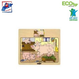 - Woody 93010 Eko koka attīsto&amp;amp;#353;ā puzle ''Siventiņi'' 12gab. bērniem no 3 gadiem + 17x13cm