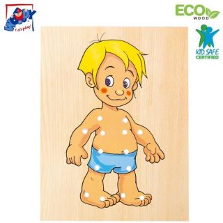 - Woody 90018 Eko koka pamāco&amp;amp;#353;ā un attīsto&amp;amp;#353;a rotaļlieta ar &amp;amp;#353;norēm ''Apģērb Puisīti'' 10gab. bērniem no 3 gadiem + 18x22сm