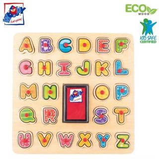 - Woody 91808 Eko koka attīsto&amp;amp;#353;ā puzle ar zīmogiem ''ABC alfabēts'' 27gab. bērniem no 3 gadiem + 30x30x0.7cm