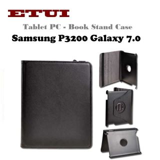 Etui Etui Eko ādas maks ar rotējo&#353;u statīva mehānismu priek&#353; Samsung P3200 Galaxy 7.0 Stand Case Melns