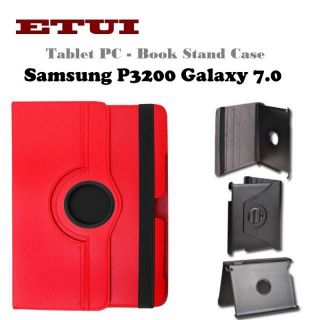 Etui Etui Eko ādas maks ar rotējo&#353;u statīva mehānismu priek&#353; Samsung P3200 Galaxy 7.0 Stand Case Sarkans