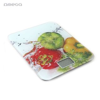 Omega OBSKW Virtuves svari no Rūdīta stikla 4mm ar LCD ekrānu un mērvienībām max 8kg ON / OFF Slēdzi Balta
