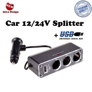 - Ex Line Car 12 / 24V Socket splitter + USB 500mAh auto strāvas 12 / 24V ligzdas sadalītājs no 1 uz 3 ar vadu