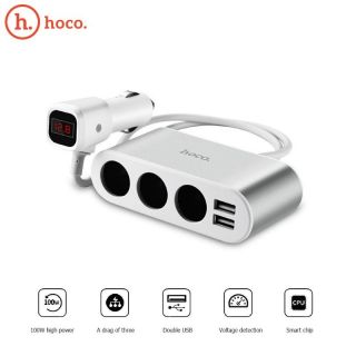 HOCO Z13 One-Pull-Three Automa&amp;amp;#353;īnas auto lādētājs - sadalītājs ar LCD ekrānu + 2x Micro USB porti Sudrabains