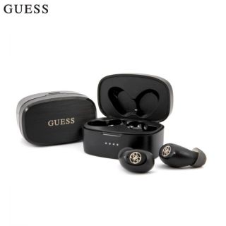 GUESS GUTWSJL4GBK Stereo Bluetooth 5.0 Bezvadu Hi-Fi Austiņas ar HD Mik un Uzlādes Maku Melnas