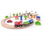 Woody 93061 Educational Railway Figure Eight set with train, signs, trees 40pcs for kids 3+ 110x47cm