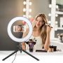 CP 10x LED Selfie 25cm Gredzena Lampa ar galda statīvu un galda statīvu + Universāls telefona stiprinājums