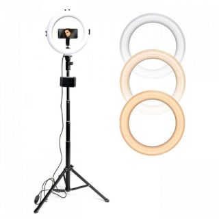 - CP 10x LED Selfie 25cm Gredzena Lampa ar galda statīvu 130cm un galda statīvu + Universāls telefona stiprinājums