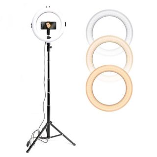 - CP 12x LED Selfie 30cm Gredzena Lampa ar galda statīvu 160cm un galda statīvu + Universāls telefona stiprinājums