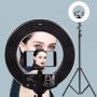 CP 18x LED Selfie 45cm Gredzena Lampa ar grīdas statīvu 190cm + Universāls telefona stiprinājums ar 220V adapteri