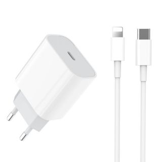 Apple DCO IP12 20W PD Type-C Ligzdas ātrs tīkla lādētājs priekš iPhone 12 Mini Pro Max ar Lightning Vadu Balts A1692 Blister