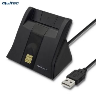 - Qoltec 50643 ID Karšu  /  Smart ID Card USB 2.0 Plug & Play ar 85cm Vadu Lasītājs Melns