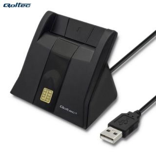 - Qoltec 50643 ID Karšu / Smart ID Card USB 2.0 Plug & Play ar 85cm Vadu Lasītājs Melns