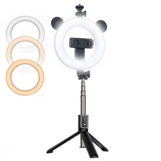 - CP X4 LED 16cm Uzlādējama Selfie Lampa ar BT Pulti & Rokturi + Grīdas statīvu 20-90cm + Telefona stiprinājums