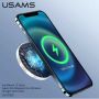 Usams US-CD155 Ātrs 15W Magsafe Bezvadu Qi Lādētājs 5V 2A priekš iPhone 12 Mini Pro Max Balts
