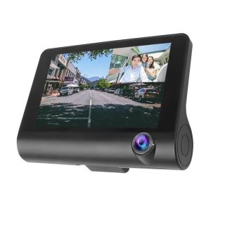 - Riff Full HD Auto Video Reģistrātors DVR G-Sensors ar 3 Kamerām atpakaļskata LCD 4'' Melna