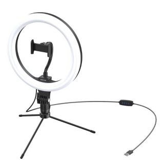 - CRZB10-A01 26cm Led Selfie WEB Stream Galda USB Vada Lampa ar Pulti un Telefona Stiprinājumu Melna