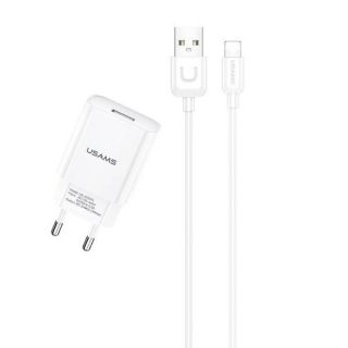Apple Usams T21 Komplekts 2in1 Adaptīvs Ātrs 2.1 USB tīkla lādētājs + USB uz Lightning 1m Kabelis Balta