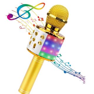 - Bemi M85 Karaoke Bērnu & Vecāku Prieka Efektu Mikrofons ar skaļruņiem & Ierakstu Micro USB AUX Zeltains