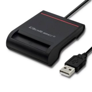 - Qoltec 50642 ID Karšu  /  Smart ID Card USB 2.0 Plug & Play ar 85cm Vadu Lasītājs Melns