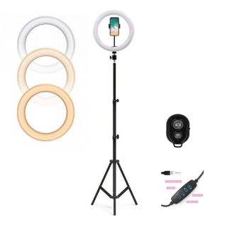 - CP X7 Pro LED 26cm USB pieslēguma Selfie Lampa ar BT Pulti & Rokturi + Grīdas statīvs 1.6m max +Telefona stiprinājums + Pults