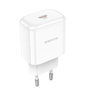 Apple Borofone BN3 20W PD 2.0 QC 3.0 Ātrs tīkla lādētājs 1x USB-C Type-C priekš Planšetdatora & Telefona Balts