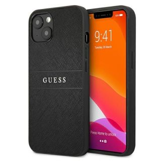 GUESS GUHCP13MPSASBBK PU Ādas Saffiano Strap Aizmugures maks apvalks Apple iPhone 13 Melns