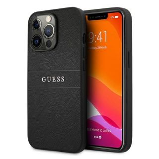 GUESS GUHCP13XPSASBBK PU Ādas Saffiano Strap Aizmugures maks apvalks Apple iPhone 13 Pro Max Black melns