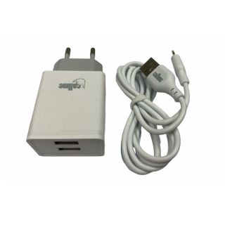 Apple CallMe LS12 Komplekts 2in1 Adaptīvs Ātrs 2.4 2x USB tīkla lādētājs + USB uz Lightning 1m Kabelis Balta
