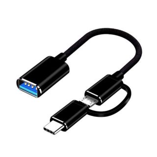 - Riff 2in1 OTG Host Vada Type-C + Micro USB Spraudnis uz USB 3.0 Type A 15.5cm Melns  OEM