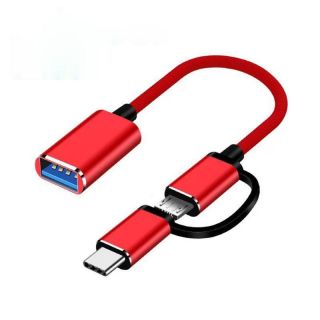 - Riff 2in1 OTG Host Vada Type-C +Micro USB Spraudnis uz USB Type A 15.5cm Sarkans  OEM