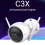 C3X 4MP 2K Divu linzu ārtelpu IP67 kamera ar uzlabotu AI ultra dzidru nakts redzamību Wi-Fi Micro SD Balta