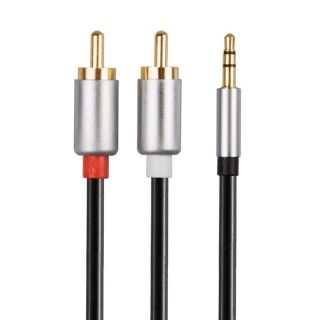 - Libox LB0092 3.5mm Premium Stereo Jack uz 2x RCA Audio Vads 1.5m 24K apzeltīti konektori Melna