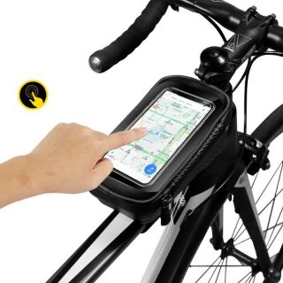 - WildMan E2 Ūdensizturīga Velo rāmja fiksācijas soma 1L ar telefona stiprinājumu 4-7'' max 18108cm Melna