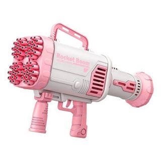 - Riff Rocket Bazooka 64 Burbuļu Pistole ar pudeles glabātuvi priekš iekštelpu bērnu prieku svētkiem un ārtelpu spēlēm Rozā