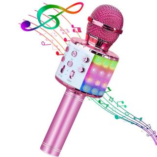 - iWear M85 Karaoke Bērnu & Vecāku Prieka Efektu Mikrofons ar skaļruņiem & Ierakstu Micro USB AUX Rozā