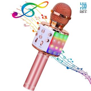 - Riff WS-858 Karaoke Bērnu & Vecāku Prieka Efektu Mikrofons ar skaļruņiem & Ierakstu Micro USB AUX Rozā Zeltains
