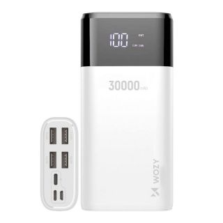 - Wozy W30BK 30000mAh Mega Power Bank Lādētājs 4x USB Out  /  Type C micro USB Lightning in Balta