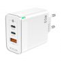 Jellico C79 GaN 65W 3.3V-20V 1.5-3.25A 2x USB-C  /  USB Tīkla lādētāja komplekts + PD Lightning Kabelis Balts