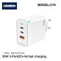 Jellico C79 GaN 65W 3.3V-20V 1.5-3.25A 2x USB-C  /  USB Tīkla lādētāja komplekts + PD Lightning Kabelis Balts