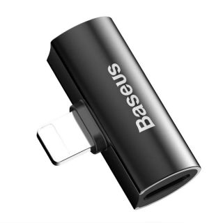- CAL46-01 T-Veida Lightning Kabeļu Audio Adapteris uz Lightning Austiņu Ligzdu + Lightning Uzlādes Ligzdu Melns