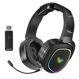 - Aula F608 3in1 Austiņas Spēļu PS4 PS5  /  Smart TV Bezvadu 2.4Ghz USB  /  Bluetooth  /  3.5mm Vada  /  Mic RGB Led Melna