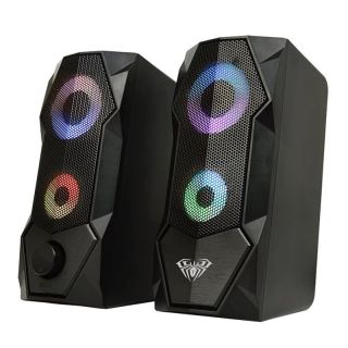 - Aula N-301 Stilīgas Kompaktas Datora  /  Poratīvā 2.0 10W Stereo Skaļruņi 3.5mm + USB RGB + Pults Melna