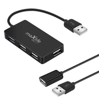 - Maxlife 4-Port USB 2.0 Hub adapteris portu sadalītājs ar ekstra 1.5m Vadu spraudnis-ligzda 480MB / ps Melns