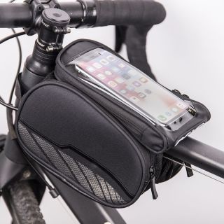 - 5Ahoo 3-Daļīga Ūdensdroša Velo rāmja fiksācijas soma 2x 1.2L ar noņemamu telefona maku stiprinājumu 18.59.53.5cm Melna