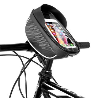 - Wozy 16BK Ūdensdroša Velo Stūres rāmja soma ar skārienjūtīgu Touch Caurspīdīgu kabatu telefonam 6.5'' max 1L Melna